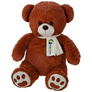 Brown teddy bear in scarf suitable for printing