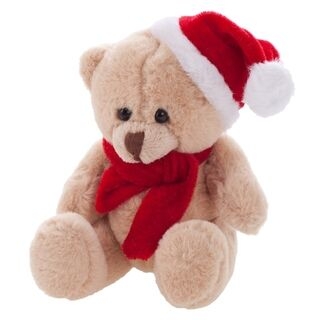 Honey Christmas bear in cap and scarf suitable for printing