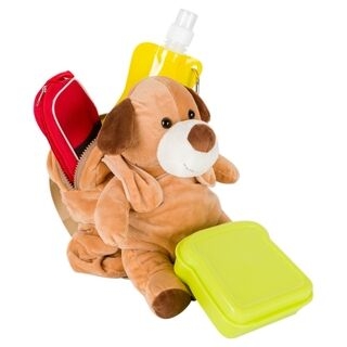 Backpack doggy with detachable plush toy